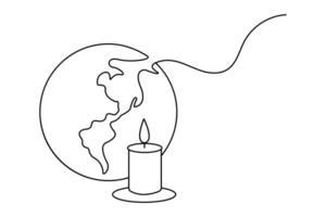 Eco earth hour of world earth day continuous hand draw concept global map outline simple illustration vector