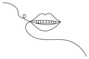 Lip continuous single line drawing with black and white background vector
