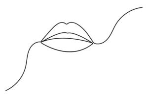 Lip continuous one line drawing and outline editable stroke icon vector
