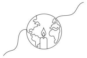 Earth hour continuous single line art drawing of white background vector