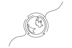 Earth hour continuous one line drawing and outline editable stroke icon vector