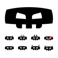Black minimalist skull mask with variations, symbolizing anonymity, secrecy, and cyber warfare. A dark and mysterious icon perfect for hacking, anonymity, underground culture, and digital security the vector