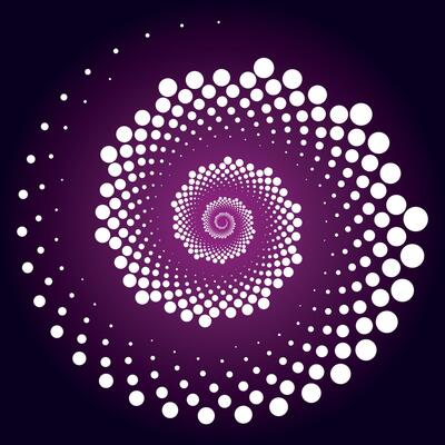 Vibrant dotted spiral pattern in purple tones, radiating depth and dynamic movement, ideal for futuristic and abstract designs