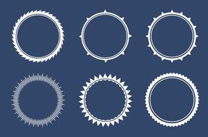 Set of circular ornamental frames with sharp and spiky edges, symmetrical decorative borders on a dark background. Ideal for certificates, labels, logos, and graphic design elements vector