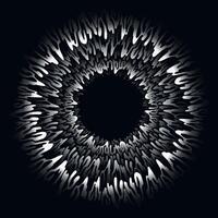 Dark circular explosion with jagged, feather-like edges, creating an abstract and intense vortex effect. Multi-layered immersion in depth vector