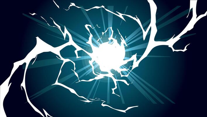 Powerful electric energy blast with bright glowing cracks, resembling shattered glass. A dramatic and intense visual for power, technology, and sci-fi themes