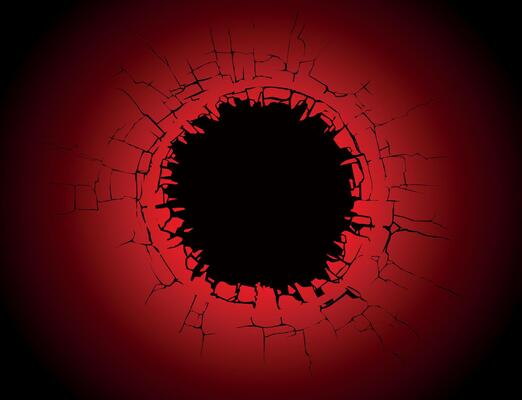 Dark red cracked circular void, evoking destruction, mystery, and powerful visual impact