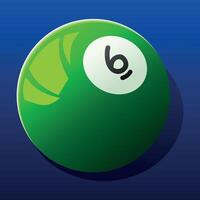Shiny green billiard ball number 6 with realistic reflections and shadows, isolated on a dark background. A perfect icon for pool, snooker, and sports-related designs, ideal for gaming aesthetics vector