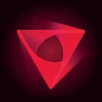 Glowing red triangular prism with intersecting transparent layers, symbolizing futuristic technology, depth, and digital innovation vector