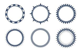 Set of circular decorative frames in different styles, including casino chip, sharp sunburst, and minimalist dotted designs. Perfect for labels, certificates, and design elements vector
