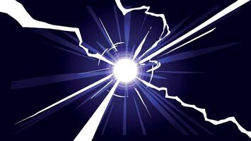 Bright electric energy burst with lightning cracks and glowing white center on a dark background. A powerful visual for electricity, power, and dynamic energy vector