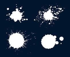 Set of abstract white ink splatters and paint drops on a dark background, ideal for grunge, artistic, and creative designs vector