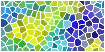 A vibrant mosaic pattern with irregular polygonal shapes in shades of blue, green, yellow, and purple, outlined in white, creating a stained-glass effect with a smooth color transition. vector