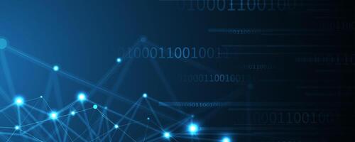 a blue background with binary code and dots vector