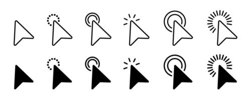 Pointer, mouse, click, Hand cursor flat and line icon set. Computer, button, progress, licking cursor, pointing hand clicks, waiting loading icons pack vector