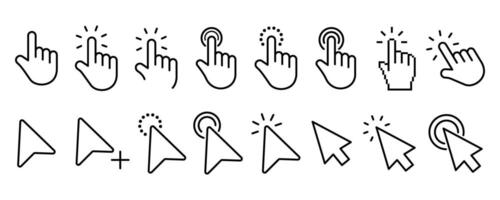Pointer, mouse, click, hand cursor line icon set for web. vector