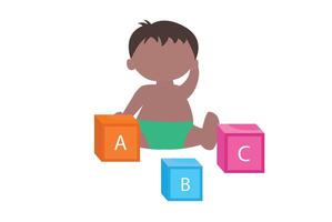 A young baby sitting with colorful alphabet blocks labeled A, B, and C vector