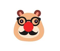 Adorable capybara face featuring glasses, a red clown nose, and a mustache, isolated on white, perfect for April Fools Day. vector