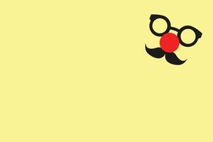 Humorous design of clown glasses, a red nose, and a mustache set on a bright yellow background, ideal for April Fools themes. vector