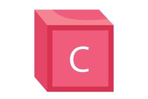 A pink 3D letter C block representing an element of early childhood education and alphabet learning. vector