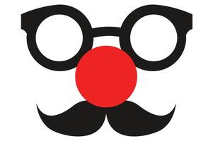 Comical design featuring round glasses, a red clown nose, and a black mustache, ideal for April Fools or humorous themes. vector