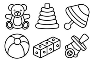 Toddler Toys and Learning Tools Outline Set vector