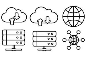 Digital Cloud and Network Outline Icons vector