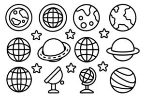 globe and planet related editable stroke outline vector
