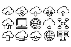 cloud computing web line icon set vector
