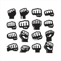 Punch fist hand icon set silhouette on white background vector
