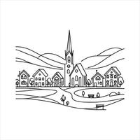 Village Continuous one line art drawing style silhouette on white background vector
