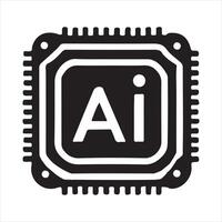 AI microchip technology silhouette white background vector