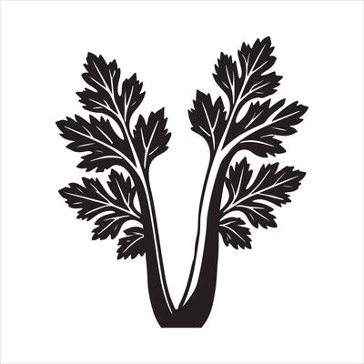 Abstract Celery Shape Artistic Black silhouette white background