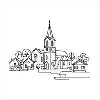 Village Continuous one line art drawing style silhouette white background vector