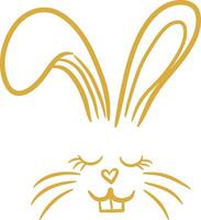 Simple bunny face for Easter cards, stickers. Yellow line rabbit muzzle calm and happy isolated on white vector