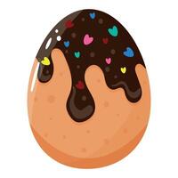 design of easter chicken egg decorated with easter cupcake with chocolate frosting and color sprinkles in heart shape, design element, banner or poster vector