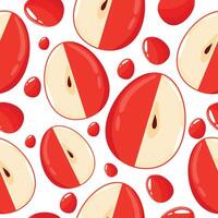 Easter seamless pattern with decorated eggs with red apple and red eggs for holiday poster, textile or packaging vector