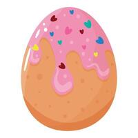 design of easter chicken egg decorated with easter cupcake with pink frosting and colored sprinkles in the shape of hearts, design element, banner or poster vector
