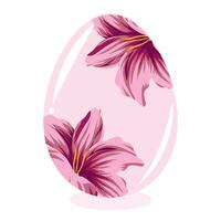 Easter egg template painted with floral motifs, namely open buds of pink lilies on a pink background, for drawing, for posters or banners vector