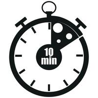 original black and white icon for delivery service with a stopwatch dial and pizza slices and 10 minutes signaling the time of delivery of products, for posters, banners or stickers vector
