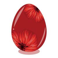 Easter egg template painted with floral motifs, namely open buds of red poppies on a red background, for drawing, for posters or banners vector