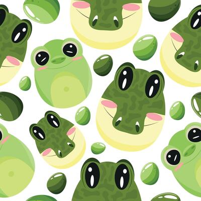 Easter seamless pattern with decorated eggs with green dragons, frog, crocodile and green eggs for holiday poster, textile or wrapping