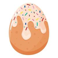 design of Easter chicken egg decorated with Easter cupcake with white icing and colored sprinkles, element for design, banner or poster vector