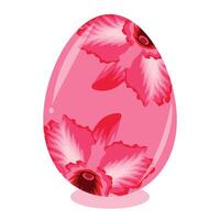 Easter egg template painted with floral motifs, namely open buds of pink orchids on a pink background, for drawing, poster or banner vector
