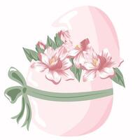 original pink Easter egg design, namely the egg shell is filled with pink magnolias for posters, advertisements or banners vector