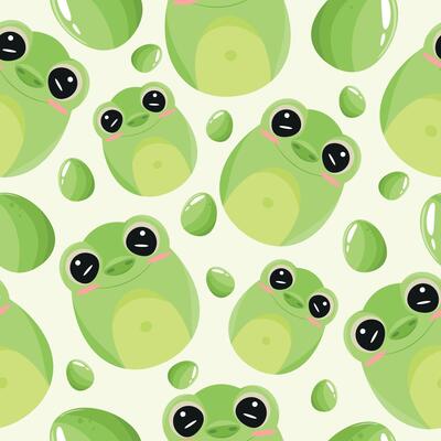 Easter seamless pattern with decorated eggs with green frogs and green eggs for holiday poster, textile or wrapping