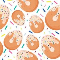 seamless pattern of easter eggs decorated in easter cupcake style with white frosting and colorful icing, element for design, poster or banner vector
