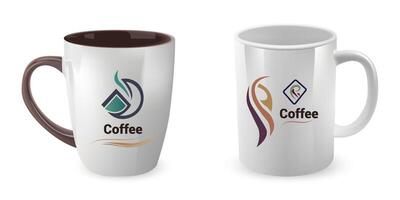 two coffee mugs with different designs on them vector