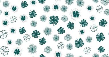 Patricks Day, clover pattern on white. Hand drawn illustrations vector