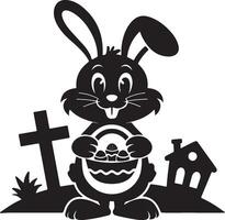 A smiling bunny carrying an egg basket. vector